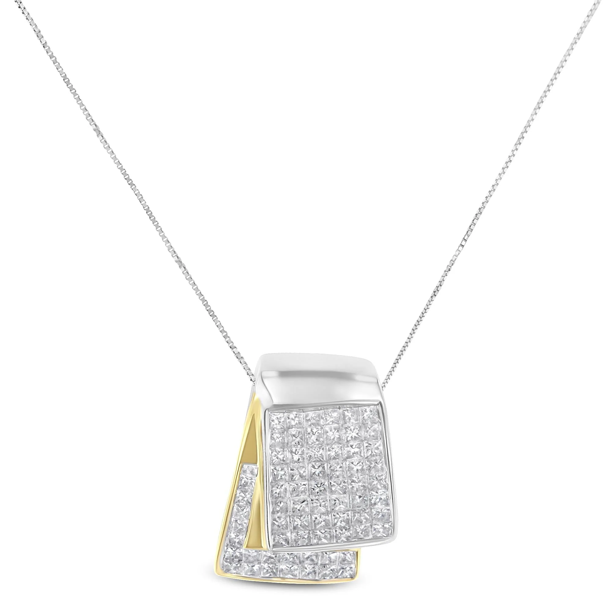 14K White and Yellow Gold 2.0 Cttw Princess Cut Diamond Two Tone Foldover Box Pendant 18” Box Chain Necklace (H-I Color, SI1-SI2 Clarity) by Haus of Brilliance - Image 2