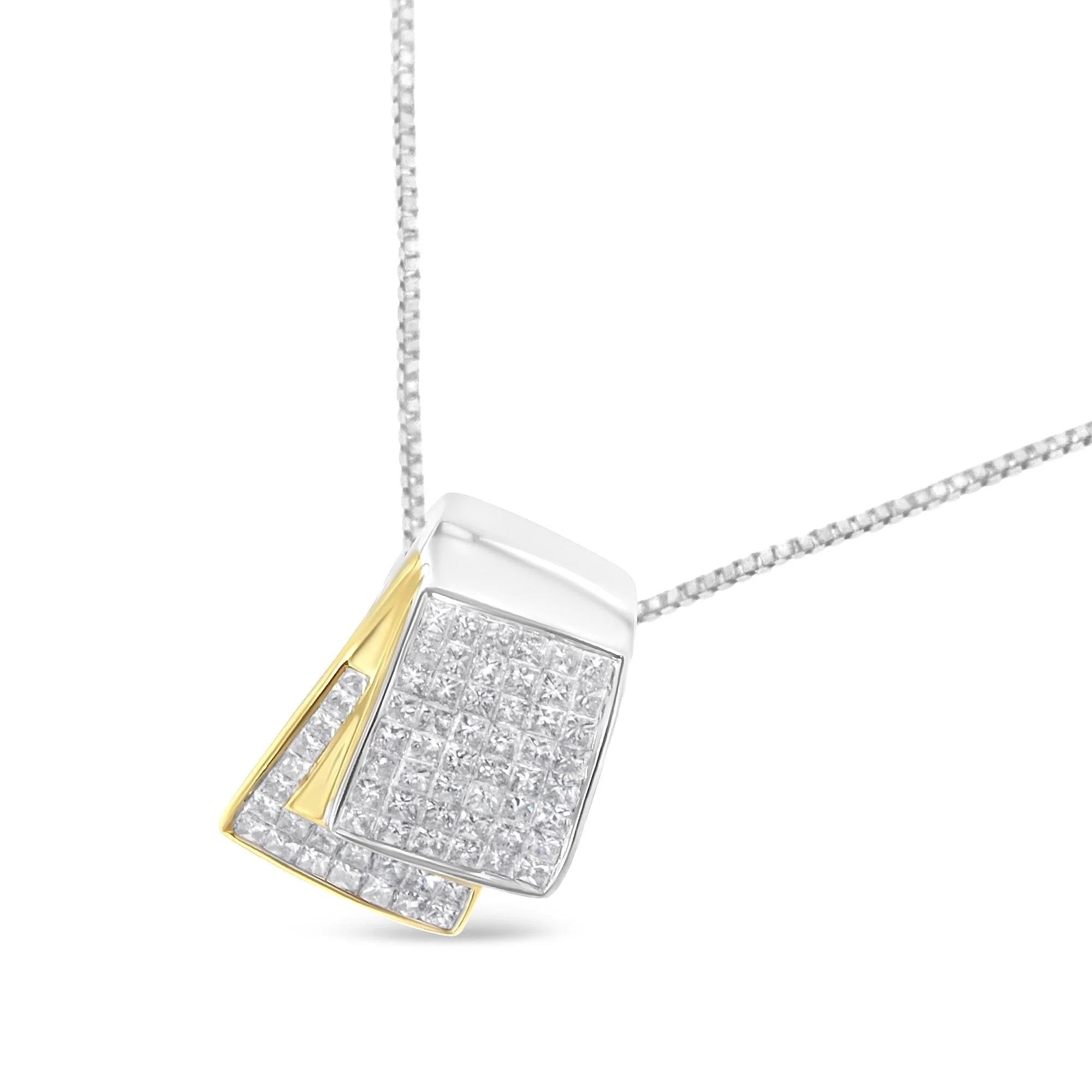 14K White and Yellow Gold 2.0 Cttw Princess Cut Diamond Two Tone Foldover Box Pendant 18” Box Chain Necklace (H-I Color, SI1-SI2 Clarity) by Haus of Brilliance - Image 3