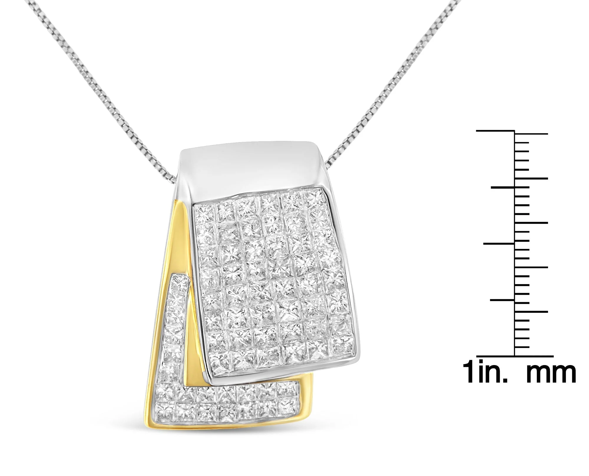 14K White and Yellow Gold 2.0 Cttw Princess Cut Diamond Two Tone Foldover Box Pendant 18” Box Chain Necklace (H-I Color, SI1-SI2 Clarity) by Haus of Brilliance - Image 5