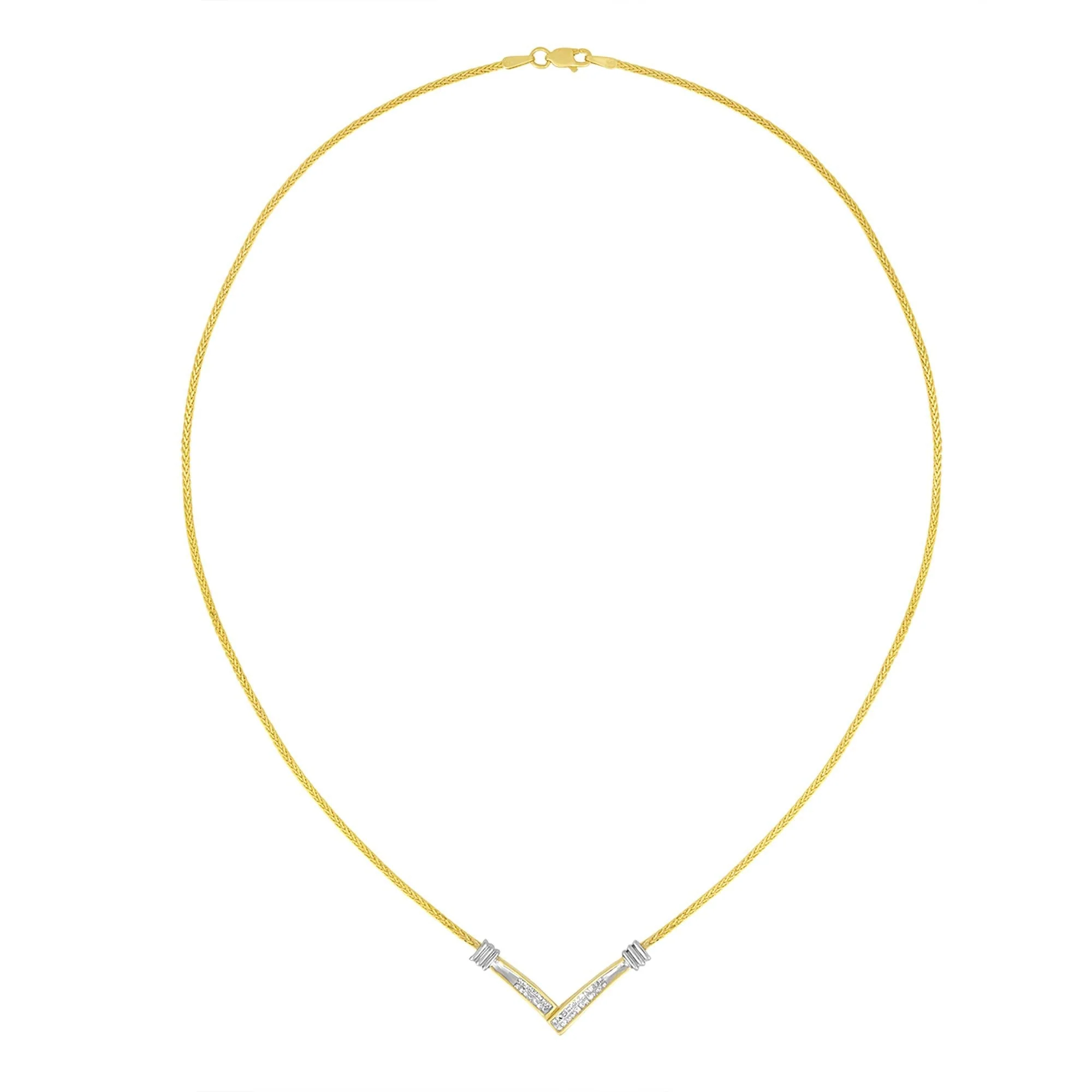 14K Yellow and White Gold 1/4 Cttw Princess Cut Diamond Channel-Set “V” Shape 18" Pendant Necklace (H-I Color, SI2-I1 Clarity) by Infinite Jewels - Image 2
