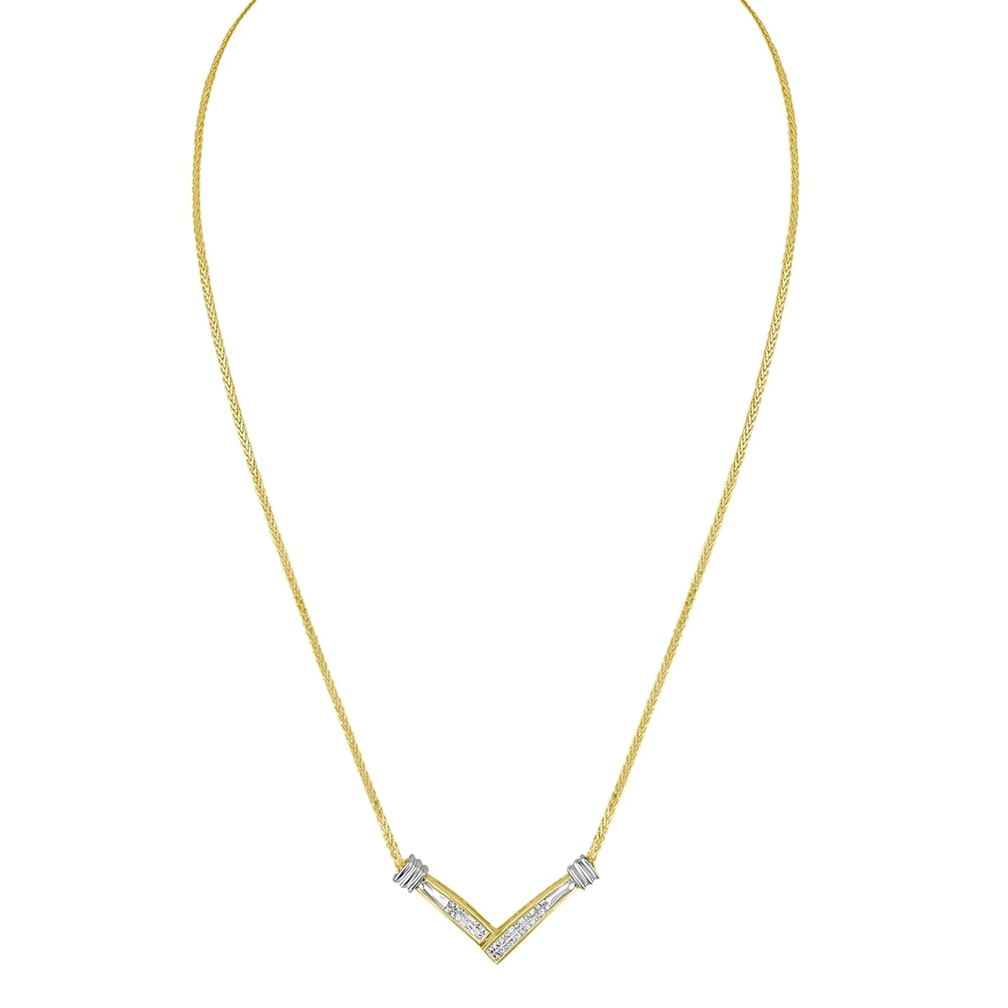 14K Yellow and White Gold 1/4 Cttw Princess Cut Diamond Channel-Set “V” Shape 18" Pendant Necklace (H-I Color, SI2-I1 Clarity) by Infinite Jewels - Image 3