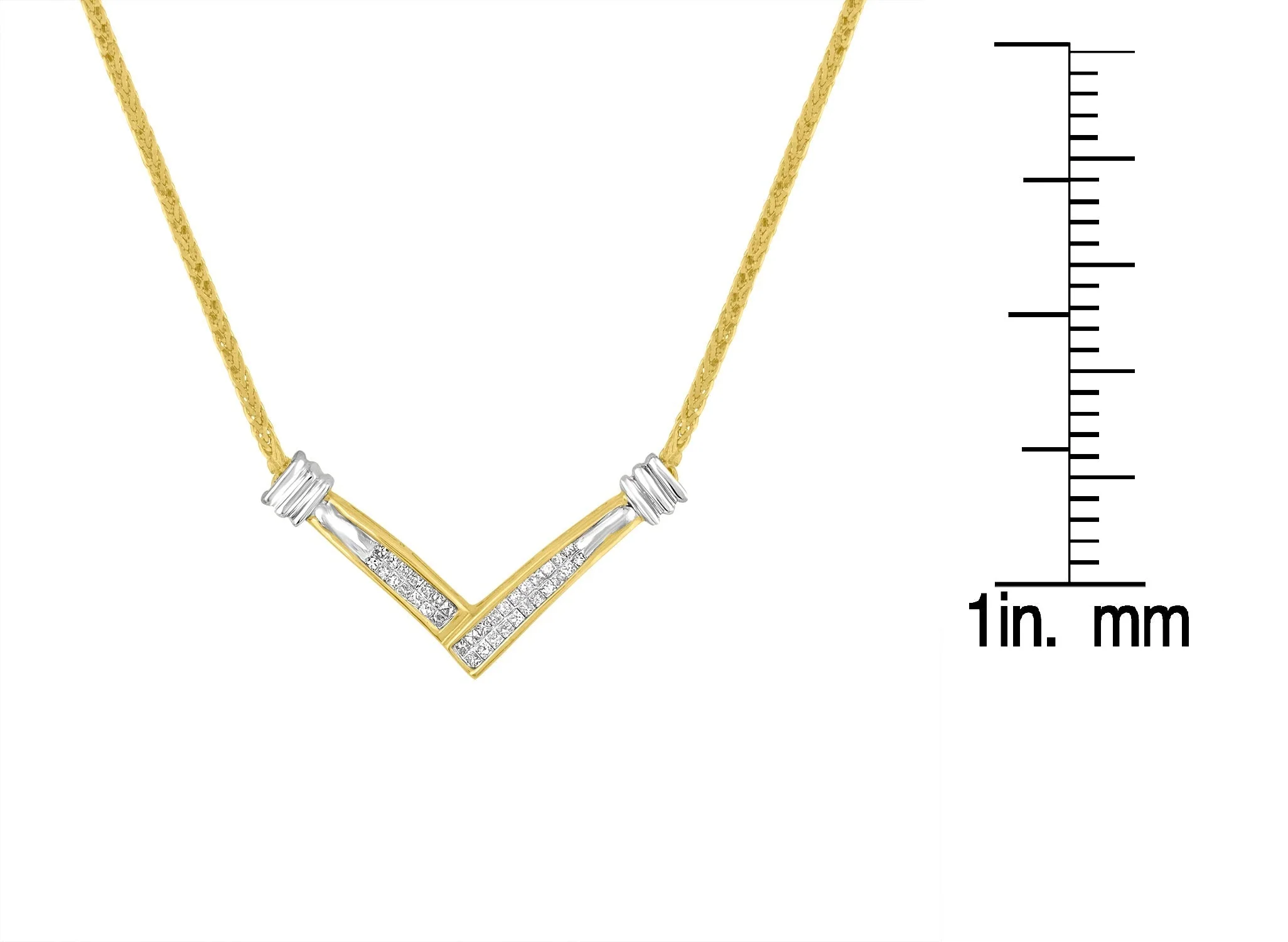 14K Yellow and White Gold 1/4 Cttw Princess Cut Diamond Channel-Set “V” Shape 18" Pendant Necklace (H-I Color, SI2-I1 Clarity) by Infinite Jewels - Image 6