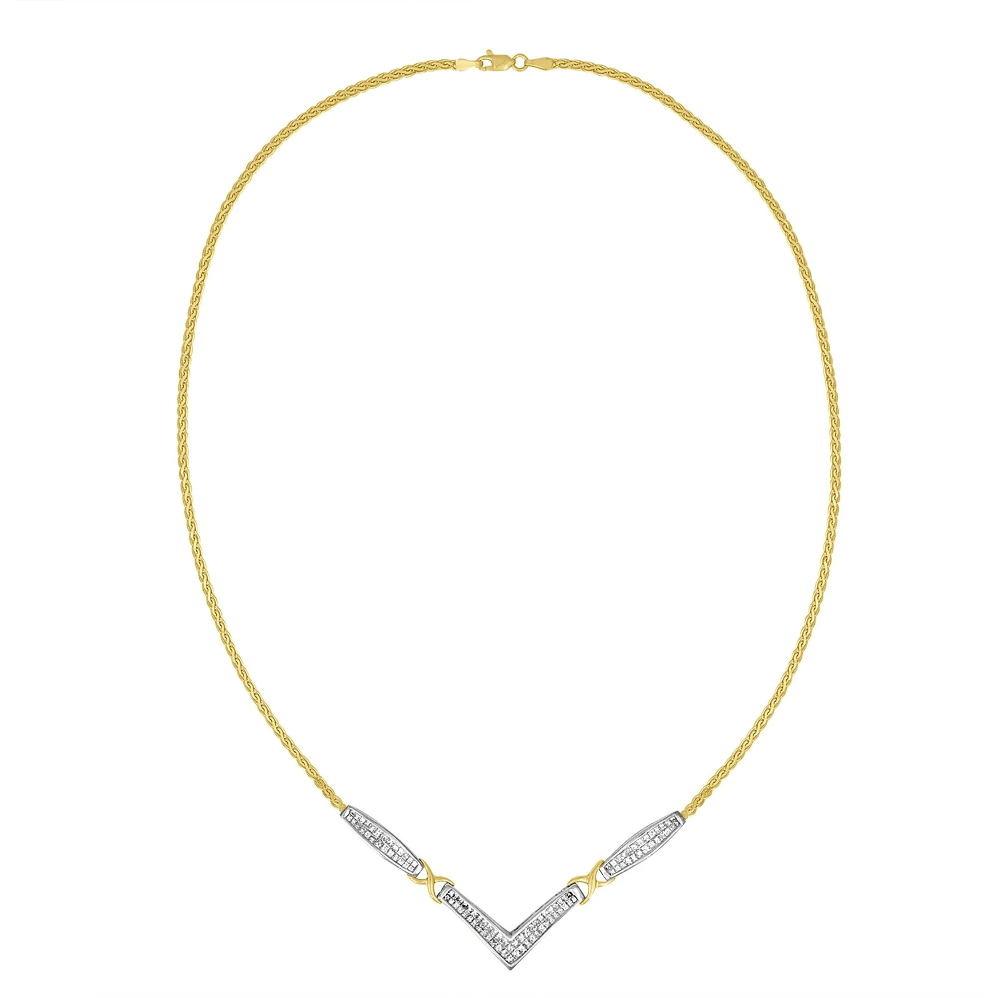 14K Yellow and White Gold 2.0 Cttw Princess Cut Diamond Flared and X-Station V Shaped 18” Franco Chain Statement Necklace (H-I Color, SI2-I1 Clarity) by Haus of Brilliance - Image 2