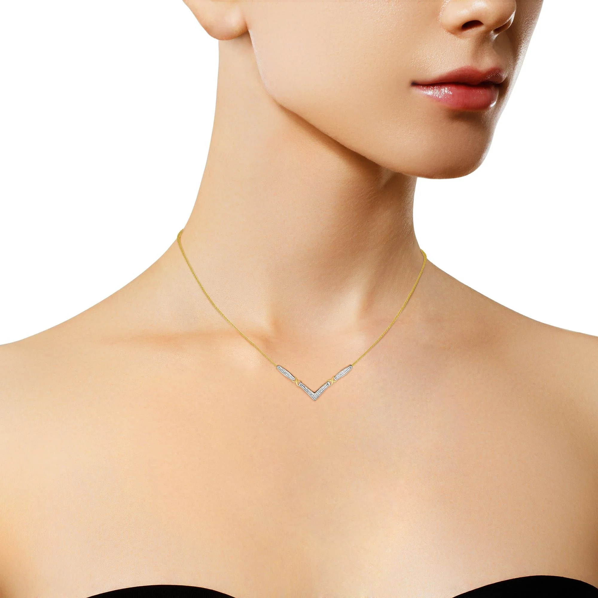 14K Yellow and White Gold 2.0 Cttw Princess Cut Diamond Flared and X-Station V Shaped 18” Franco Chain Statement Necklace (H-I Color, SI2-I1 Clarity) by Haus of Brilliance - Image 5