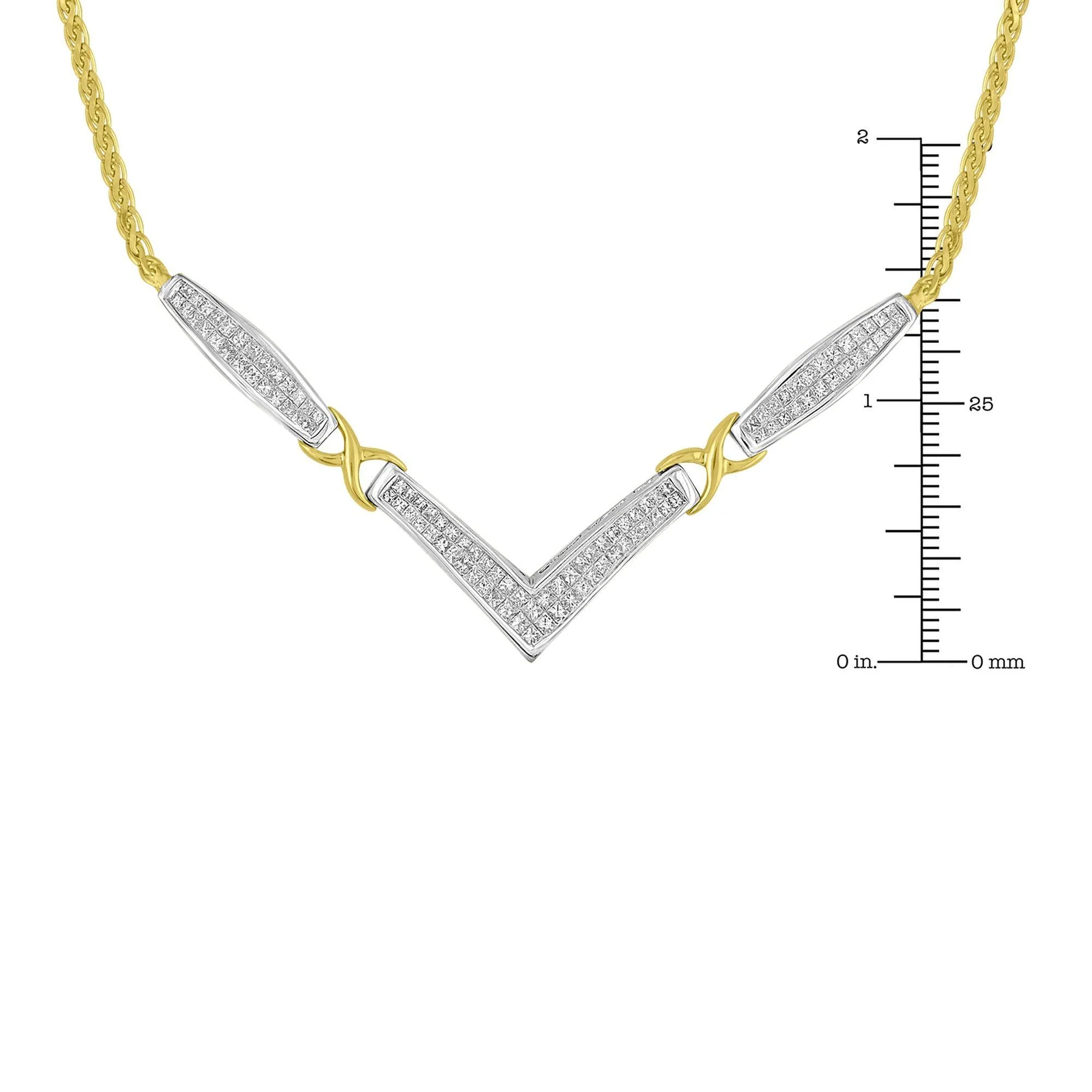 14K Yellow and White Gold 2.0 Cttw Princess Cut Diamond Flared and X-Station V Shaped 18” Franco Chain Statement Necklace (H-I Color, SI2-I1 Clarity) by Haus of Brilliance - Image 6