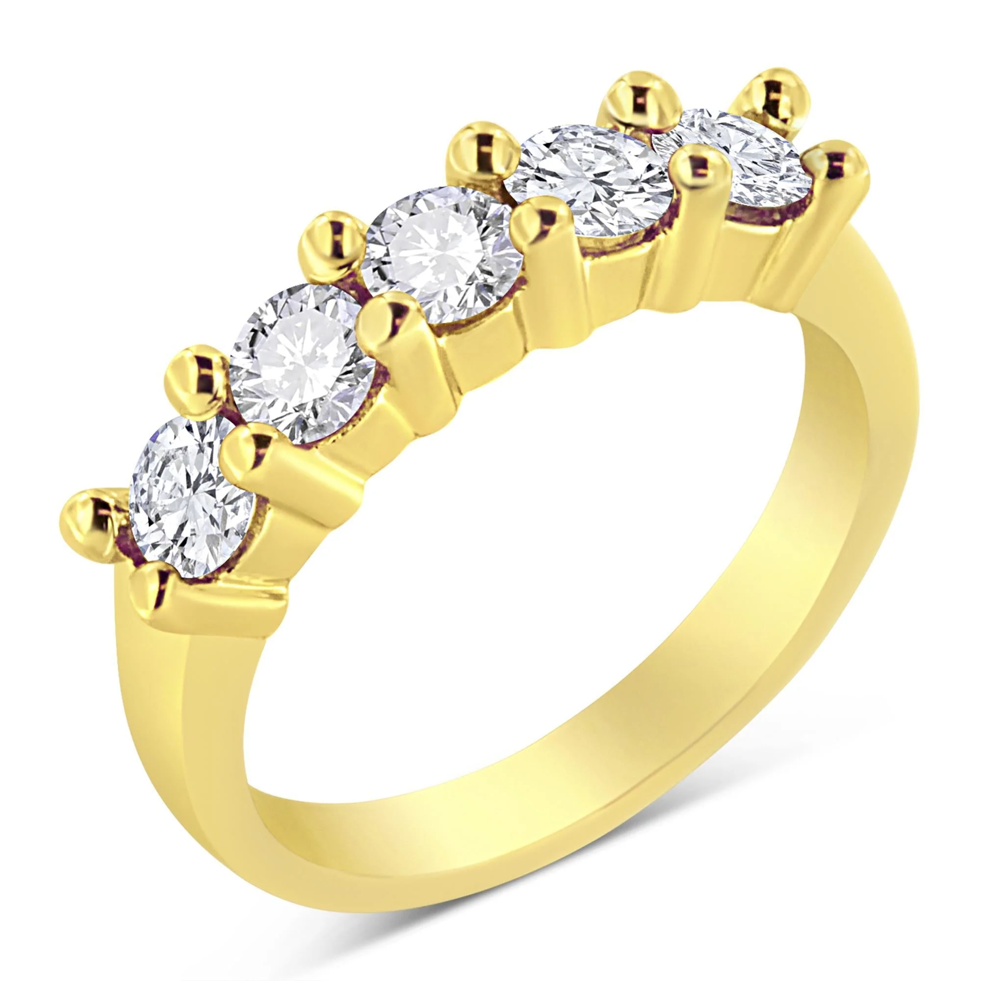 14K Yellow Gold Plated .925 Sterling Silver 1.0 Cttw Shared Prong-set Round Diamond 5 Stone Band Ring (J-K Color, I1-I2 Clarity) by Haus of Brilliance - Image 2