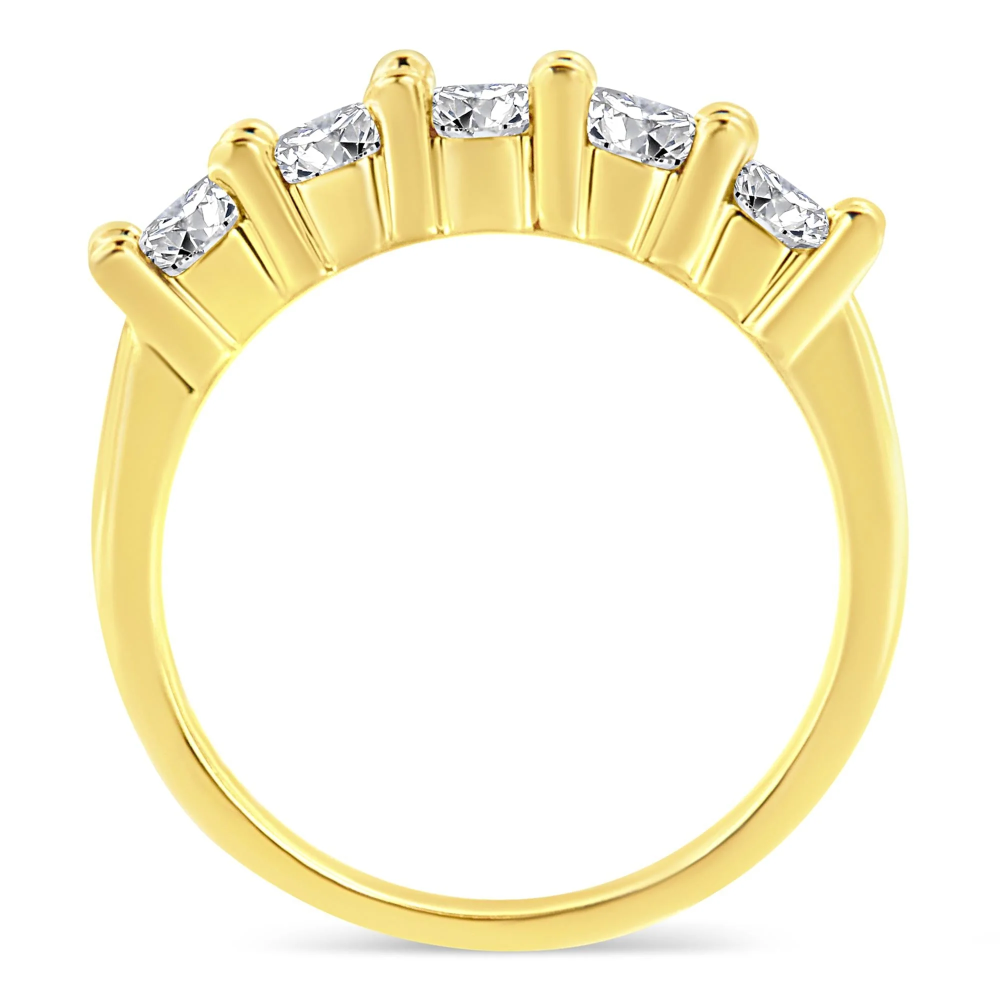 14K Yellow Gold Plated .925 Sterling Silver 1.0 Cttw Shared Prong-set Round Diamond 5 Stone Band Ring (J-K Color, I1-I2 Clarity) by Haus of Brilliance - Image 4
