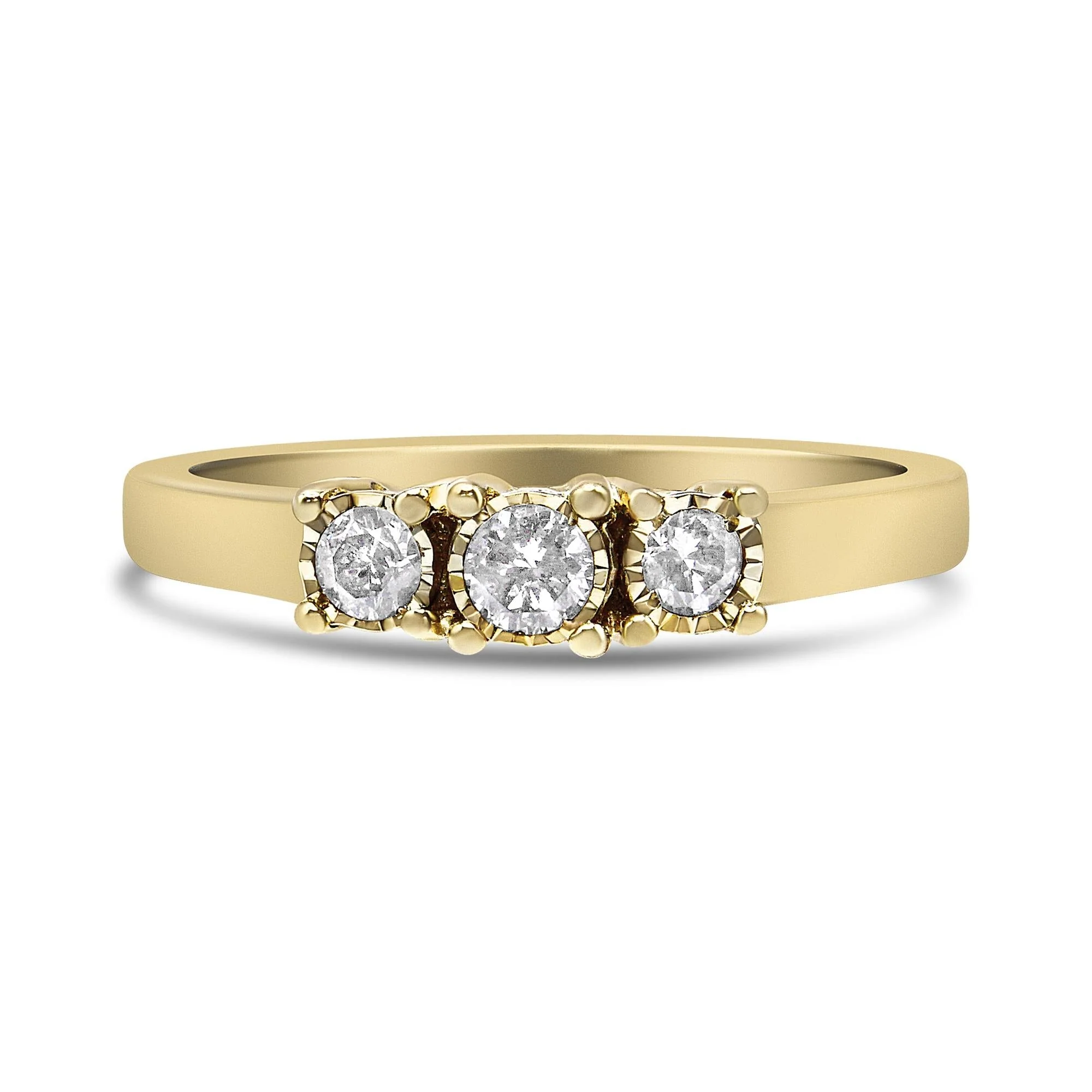 14K Yellow Gold Plated .925 Sterling Silver 1/4 Cttw Diamond 3 Stone Illusion Plate Ring (J-K Color, I1-I2 Clarity) by Infinite Jewels - Image 2