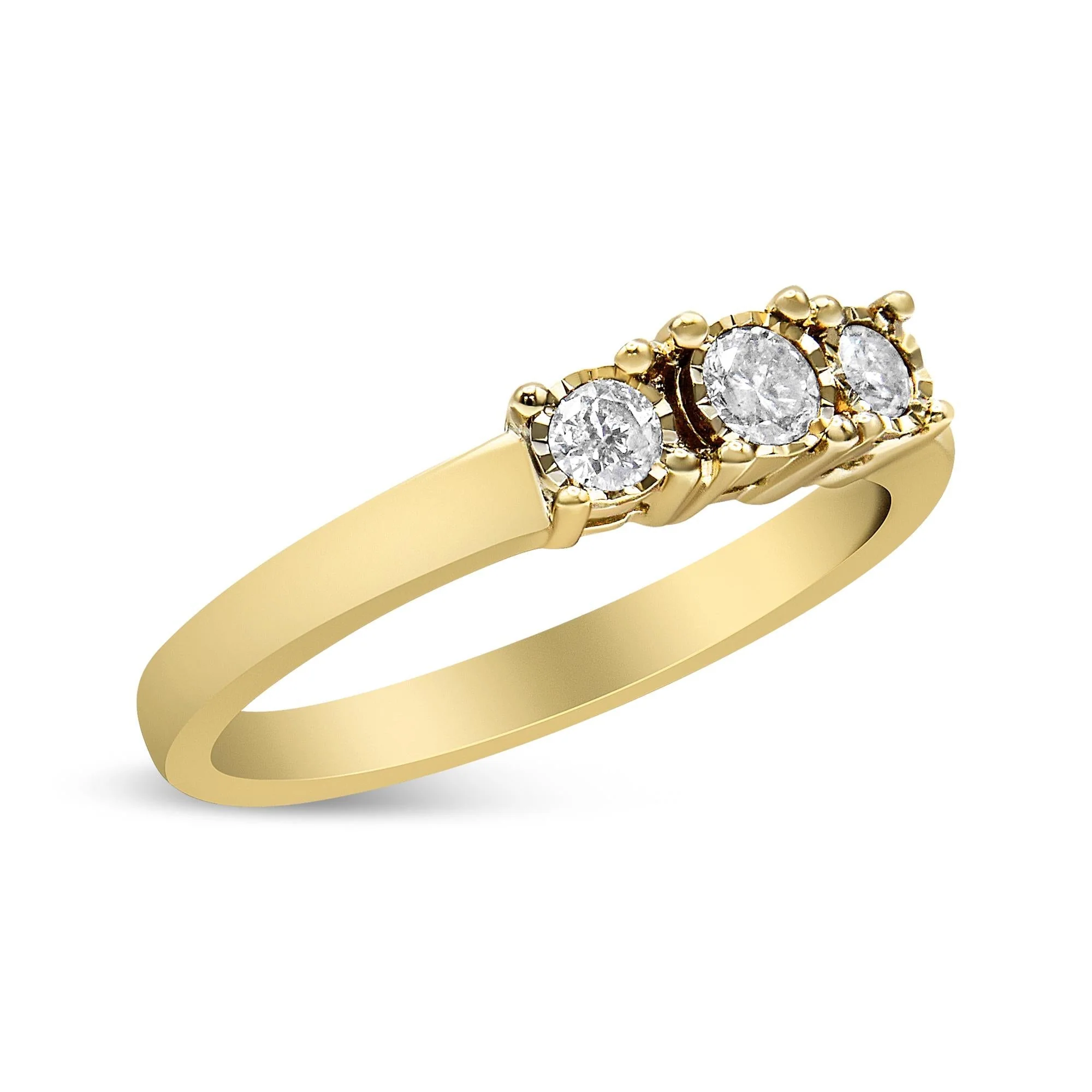 14K Yellow Gold Plated .925 Sterling Silver 1/4 Cttw Diamond 3 Stone Illusion Plate Ring (J-K Color, I1-I2 Clarity) by Infinite Jewels - Image 3