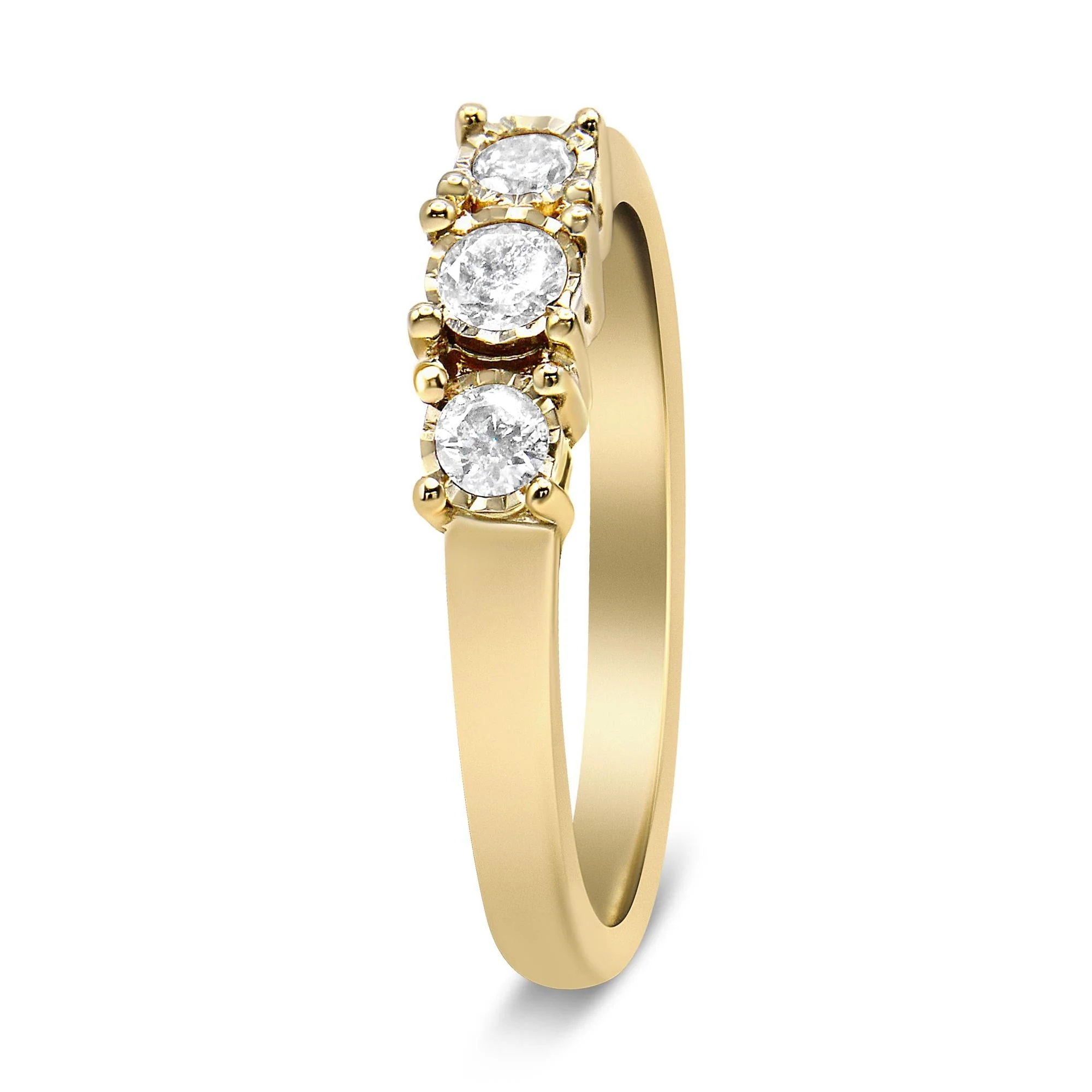 14K Yellow Gold Plated .925 Sterling Silver 1/4 Cttw Diamond 3 Stone Illusion Plate Ring (J-K Color, I1-I2 Clarity) by Infinite Jewels - Image 4