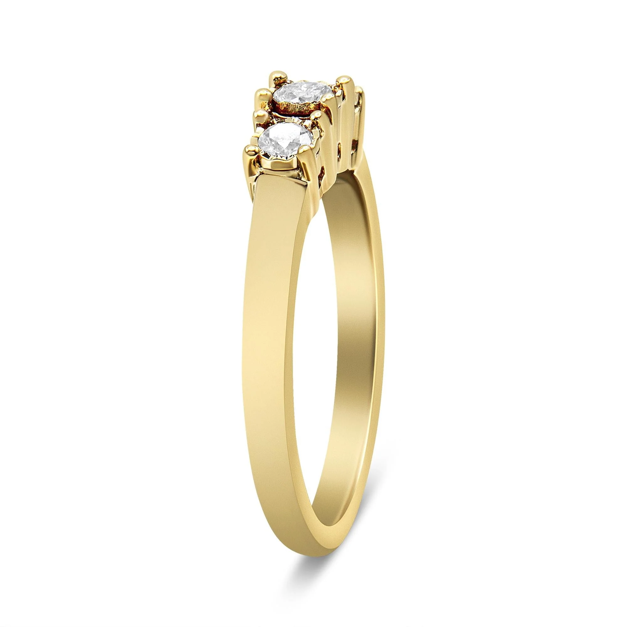 14K Yellow Gold Plated .925 Sterling Silver 1/4 Cttw Diamond 3 Stone Illusion Plate Ring (J-K Color, I1-I2 Clarity) by Infinite Jewels - Image 5