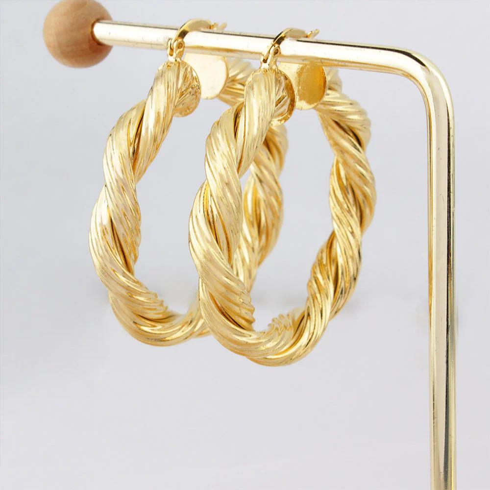 18k Gold Chunky Twisted Hoop Earrings - Image 2