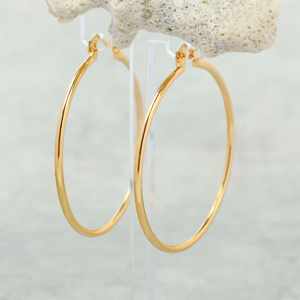 18K Gold Plated 2mm Hoop Earrings - Image 2