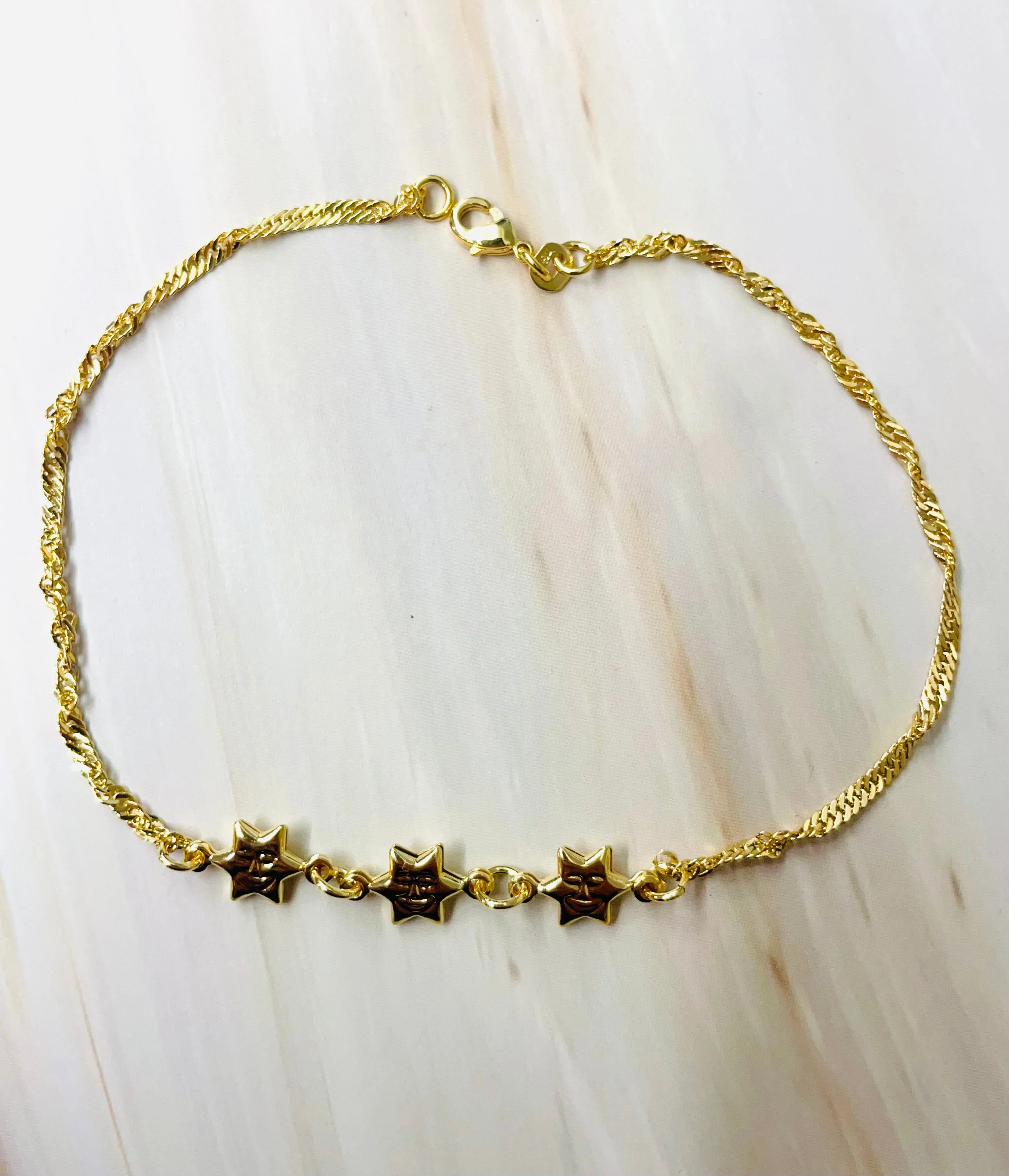 18K Gold Star Singapore link anklet - Image 2