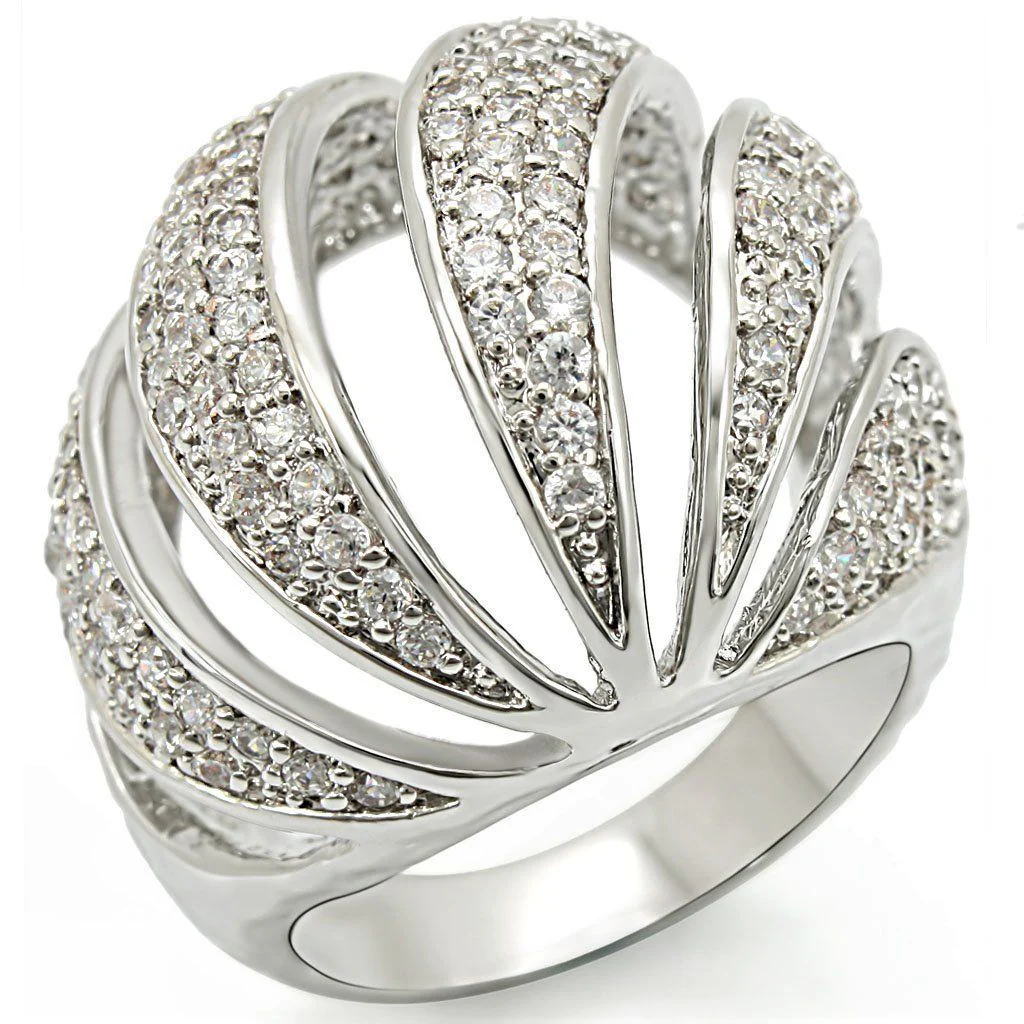 1W019 - Rhodium Brass Ring with AAA Grade CZ in Clear - Image 6