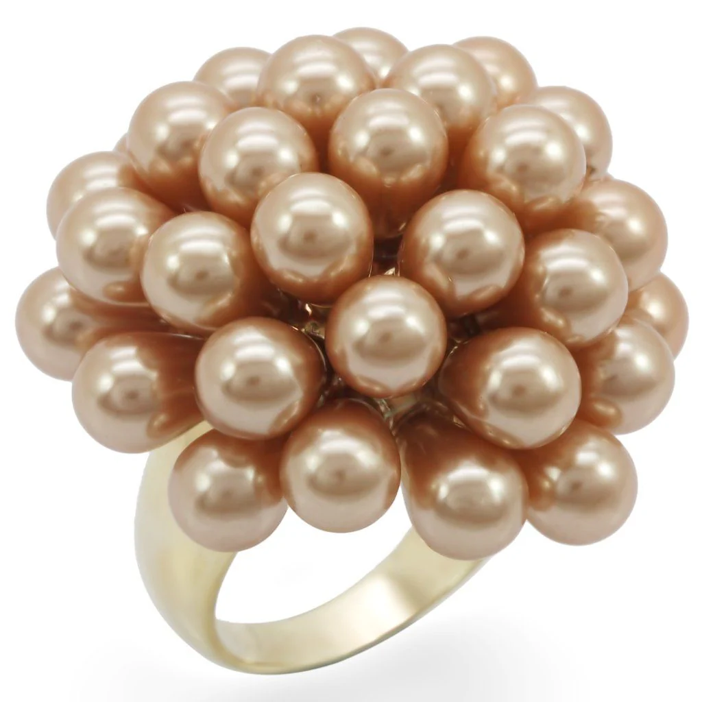1W050 - Gold Brass Ring with Synthetic Pearl in Champagne - Image 4