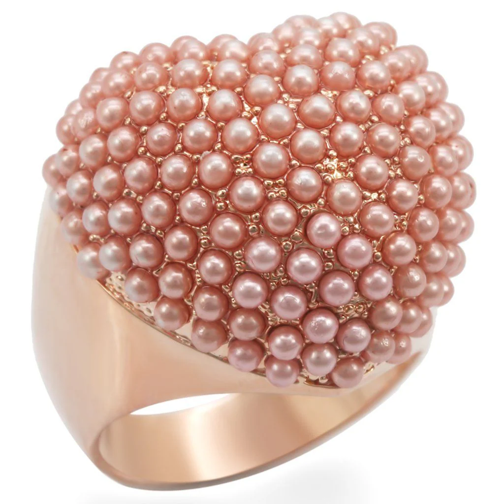 1W059 - Rose Gold Brass Ring with Synthetic Pearl in Rose - Image 3
