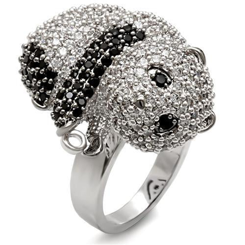 1W083 - Rhodium + Ruthenium Brass Ring with AAA Grade CZ in Black Diamond - Image 5