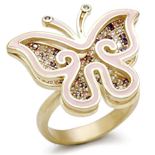 1W096 - Matte Gold Brass Ring with AAA Grade CZ in Multi Color - Image 3