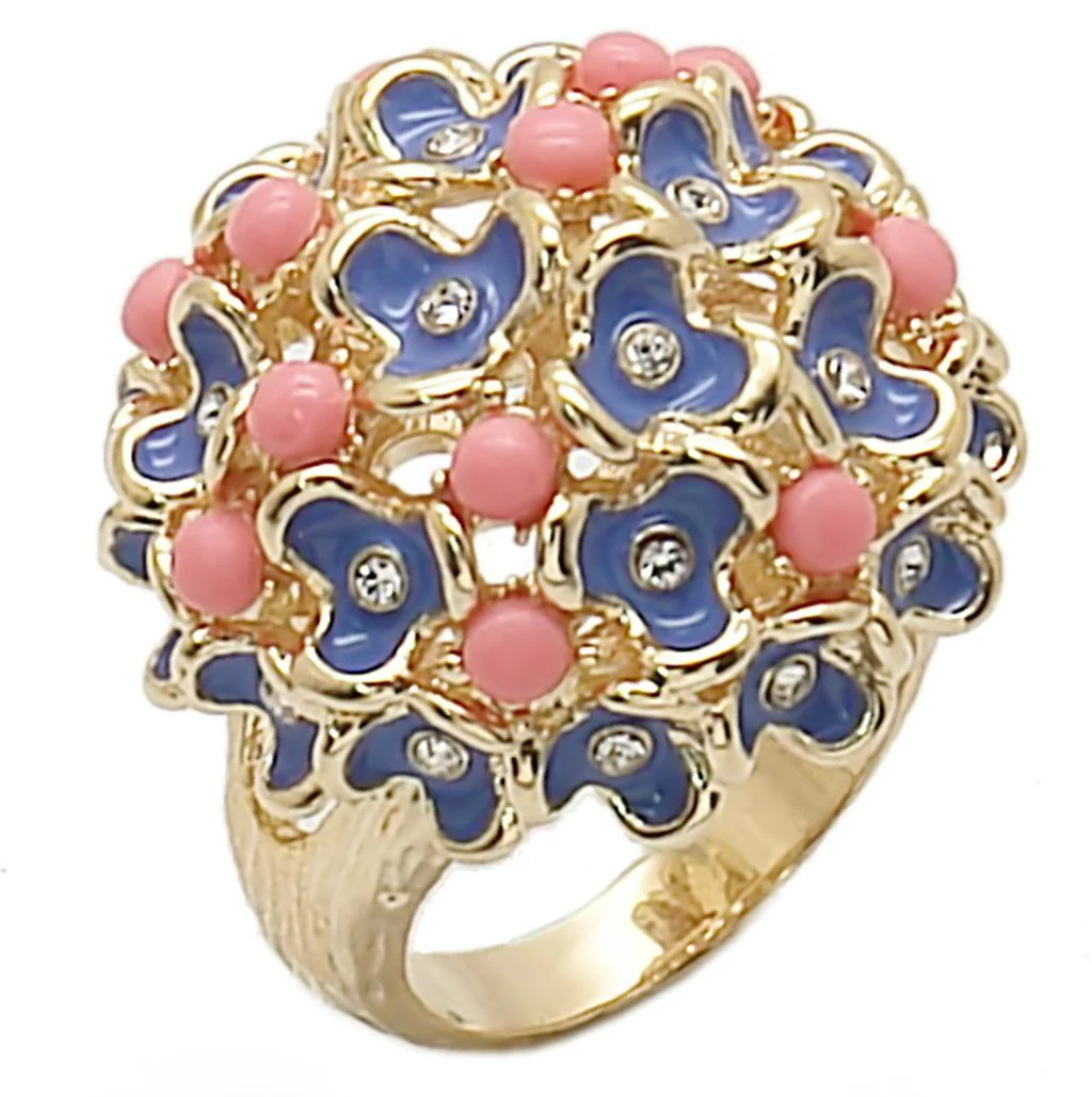 1W106 - Gold Brass Ring with Semi-Precious Coral in Rose - Image 2