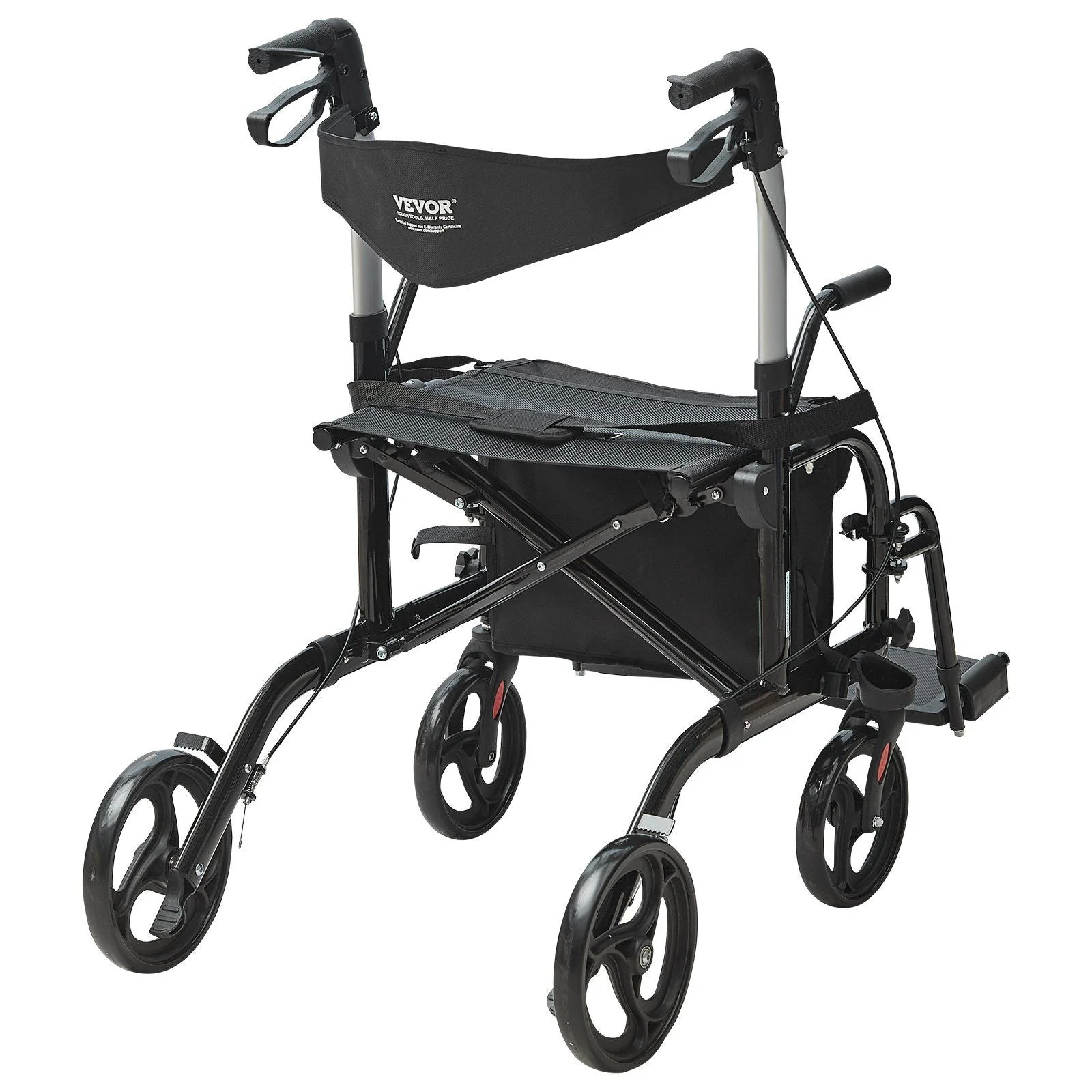 2 in 1 Rollator Walker & Transport Chair for Seniors, Folding Rolling Walker Wheelchair Combo & Footrests, Lightweight Aluminum Mobility Walker with Adjustable Handle, All Terrain Wheels, 300LBS - Image 3