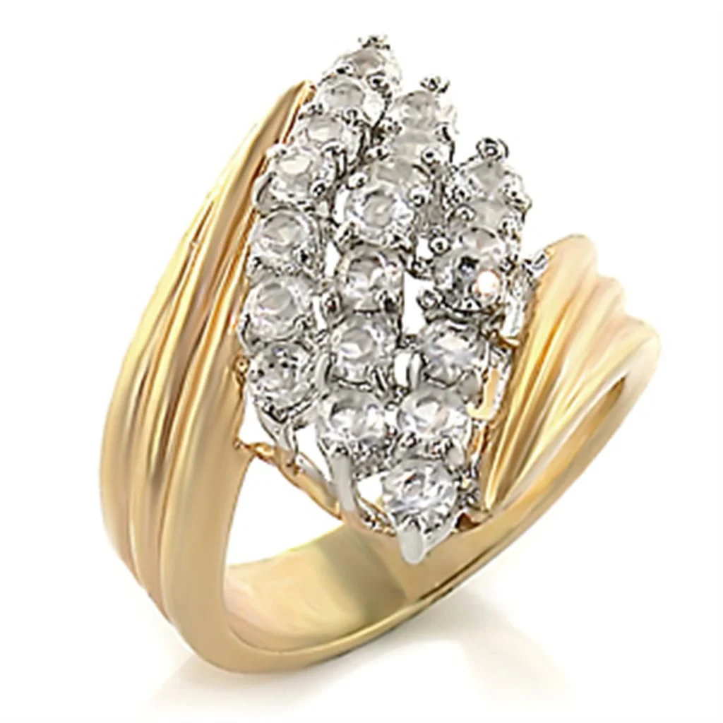 2W029 - Gold+Rhodium Brass Ring with AAA Grade CZ in Clear - Image 2