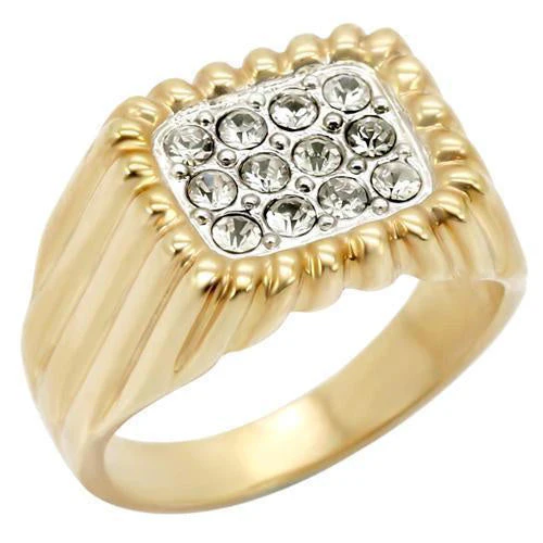 2W039 - Gold+Rhodium Brass Ring with Top Grade Crystal in Clear - Image 3