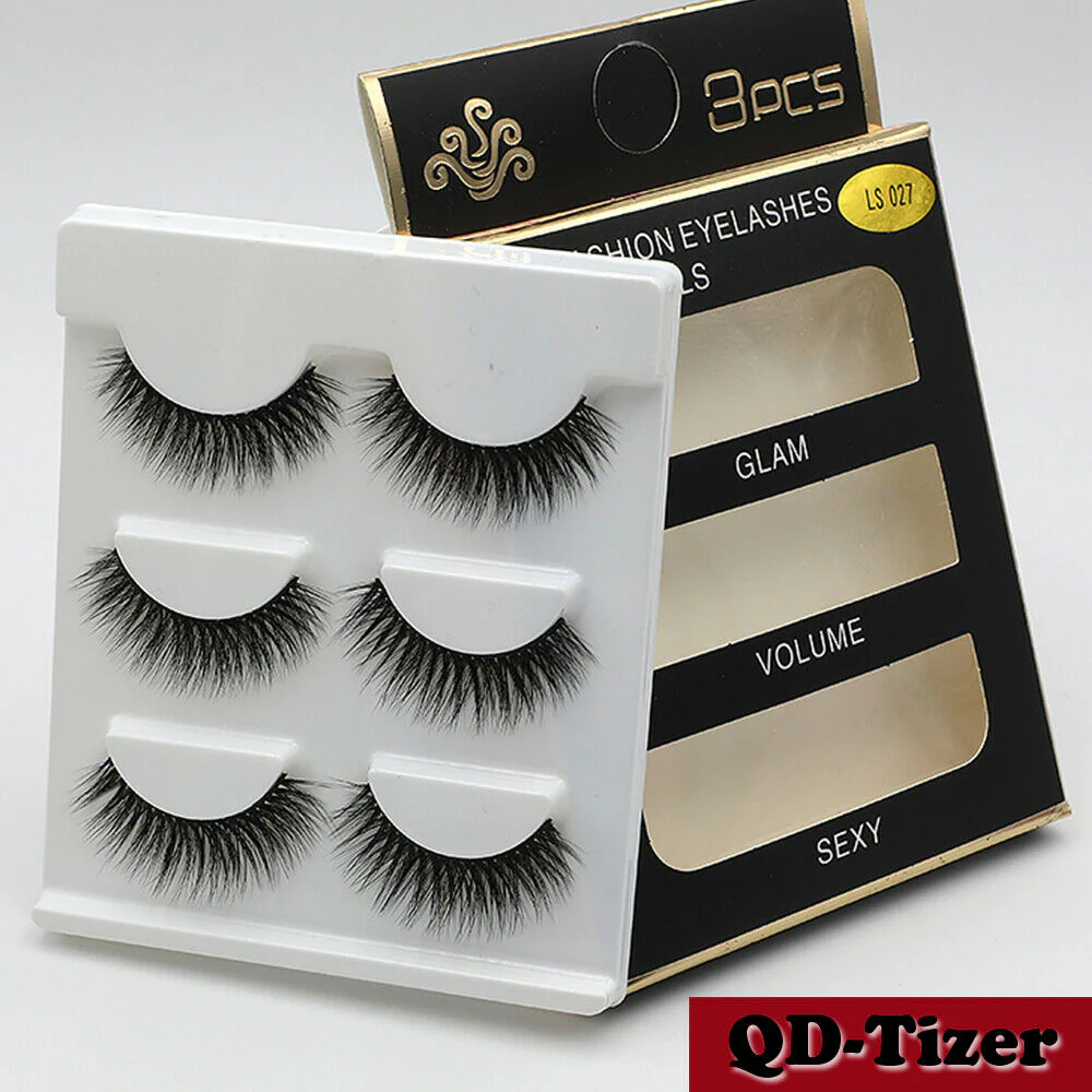 3 Pairs Natural Fashion Handmade Real Mink 3D False Eyelashes Thick Long Lashes by Js House - Image 5
