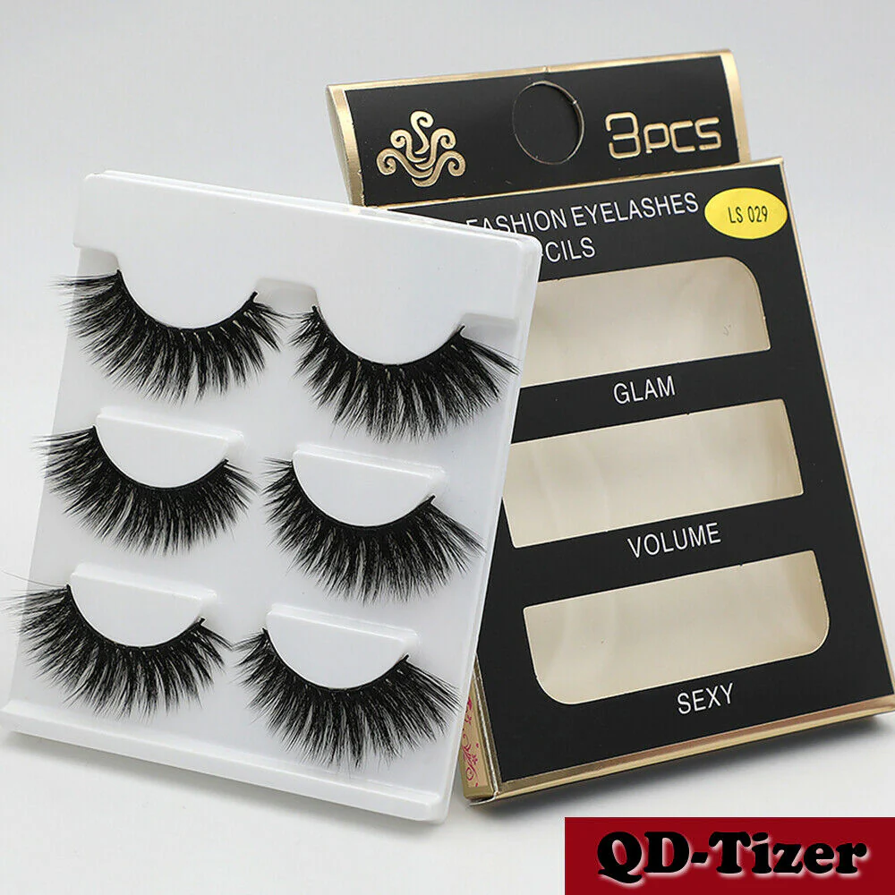 3 Pairs Natural Fashion Handmade Real Mink 3D False Eyelashes Thick Long Lashes by Js House - Image 7
