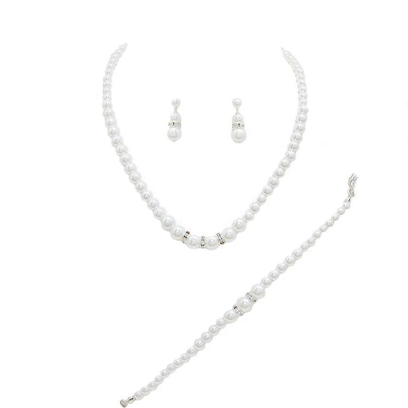 3 Piece Pearl Necklaces Earring Bracelet Set by Madeline Love - Image 2