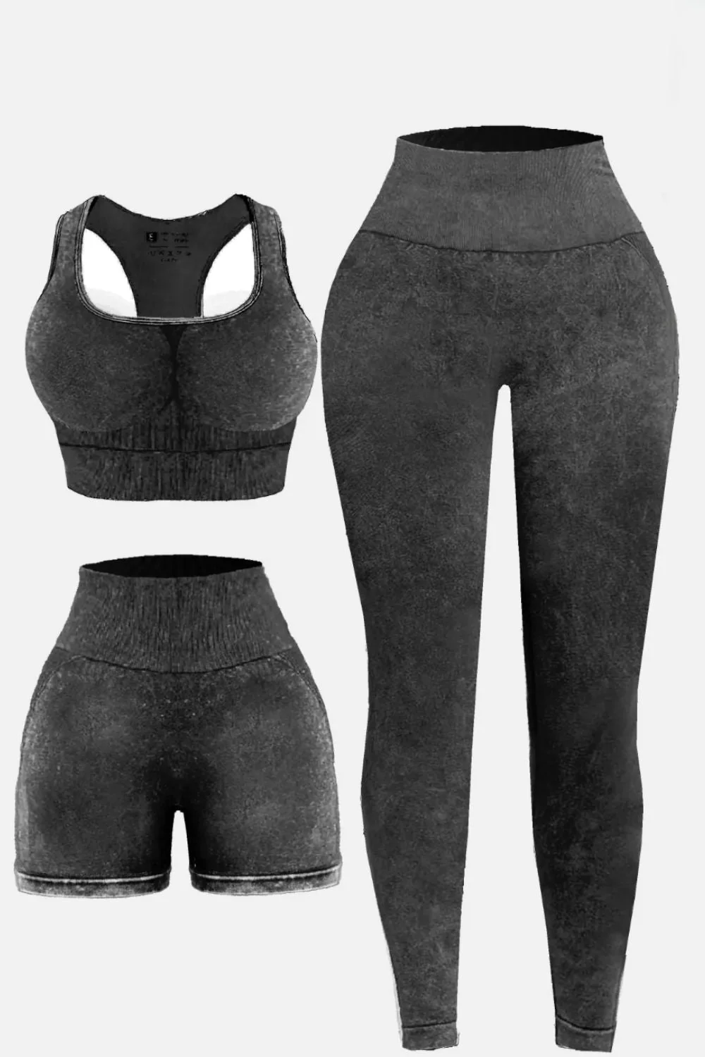 3 Piece Washed Square Neck Wide Strap Active Set - Image 13