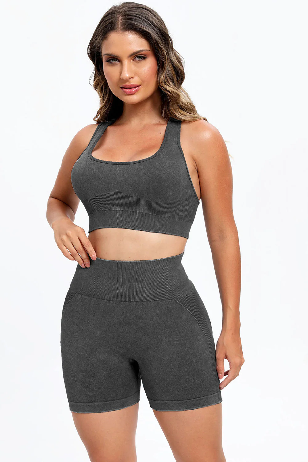 3 Piece Washed Square Neck Wide Strap Active Set - Image 15