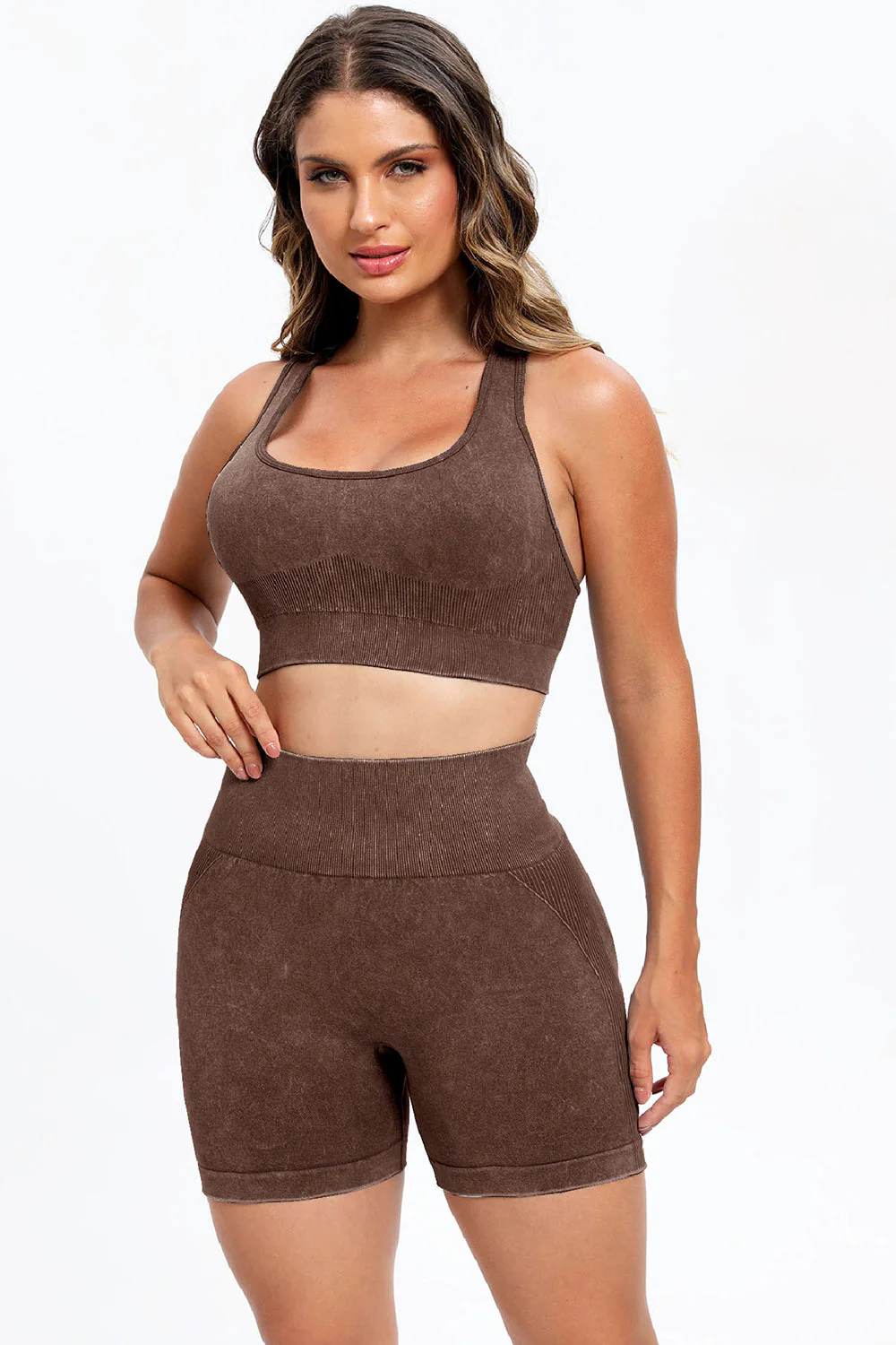 3 Piece Washed Square Neck Wide Strap Active Set - Image 22