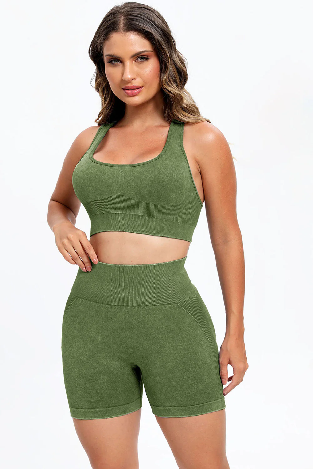 3 Piece Washed Square Neck Wide Strap Active Set - Image 30