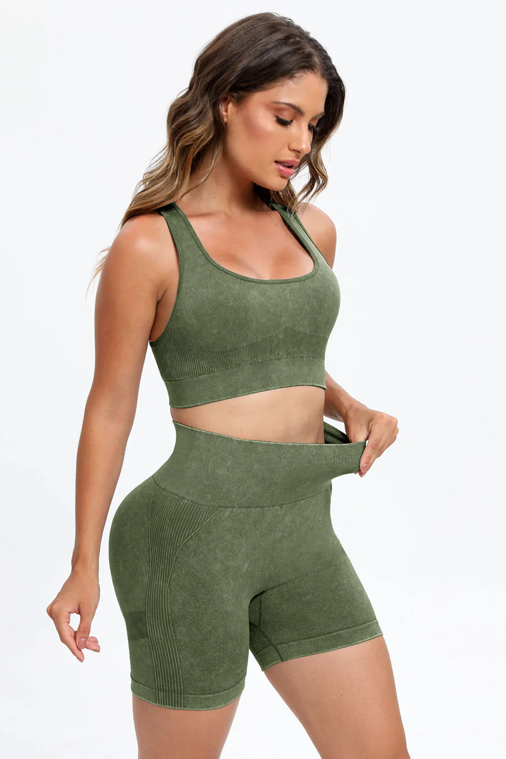 3 Piece Washed Square Neck Wide Strap Active Set - Image 31