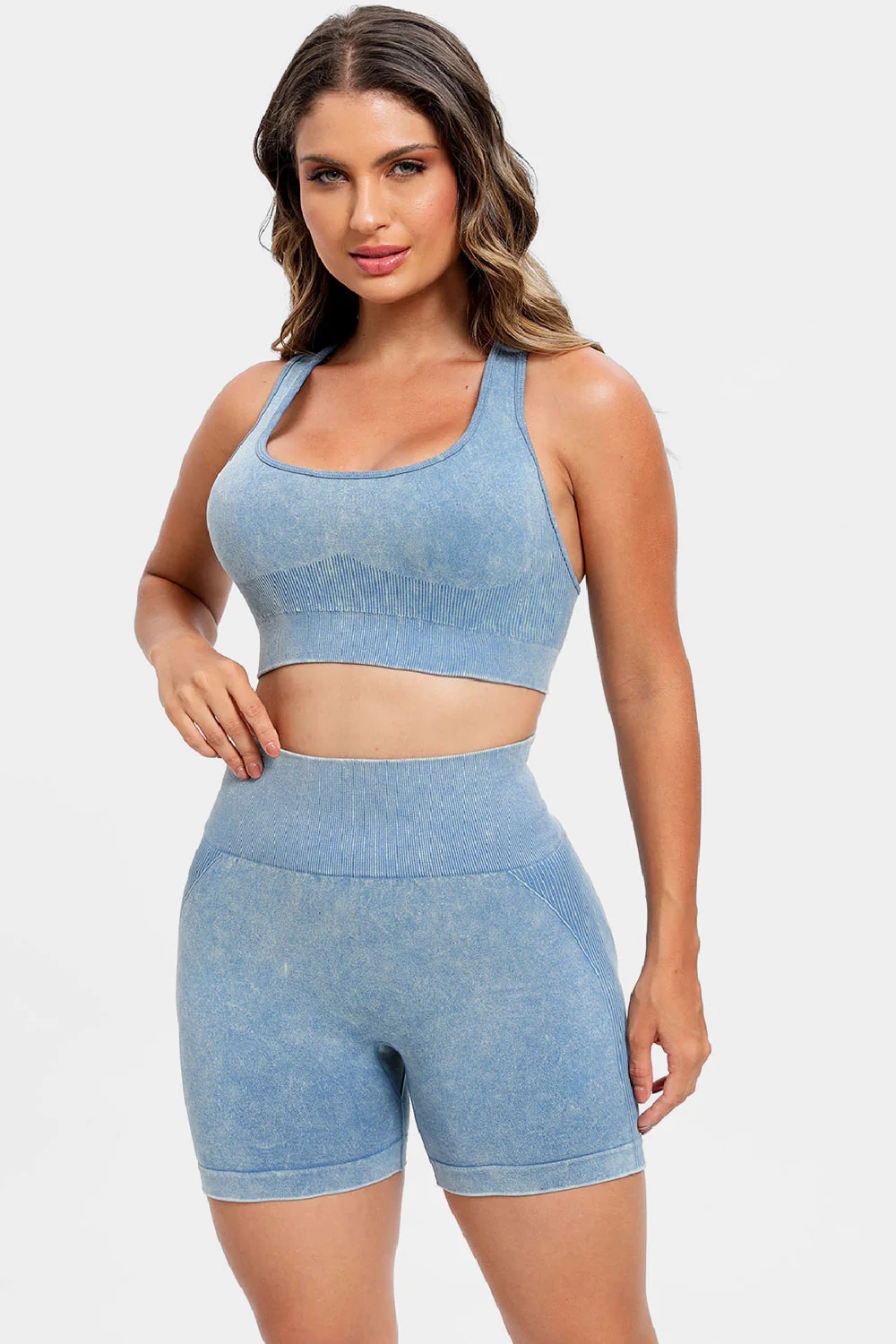 3 Piece Washed Square Neck Wide Strap Active Set - Image 5
