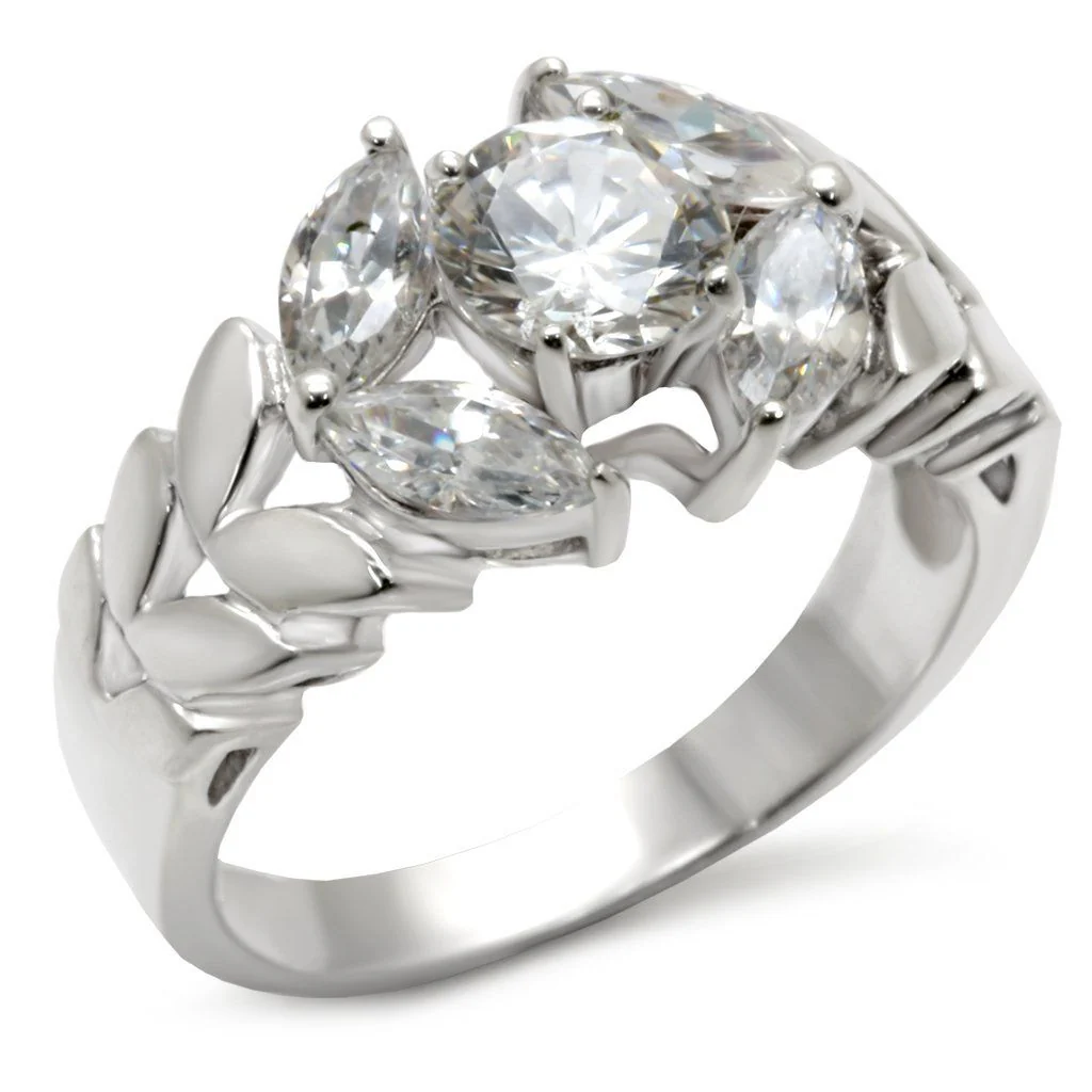 30326 - Matte Rhodium & Rhodium 925 Sterling Silver Ring with AAA Grade CZ in Clear - Image 3