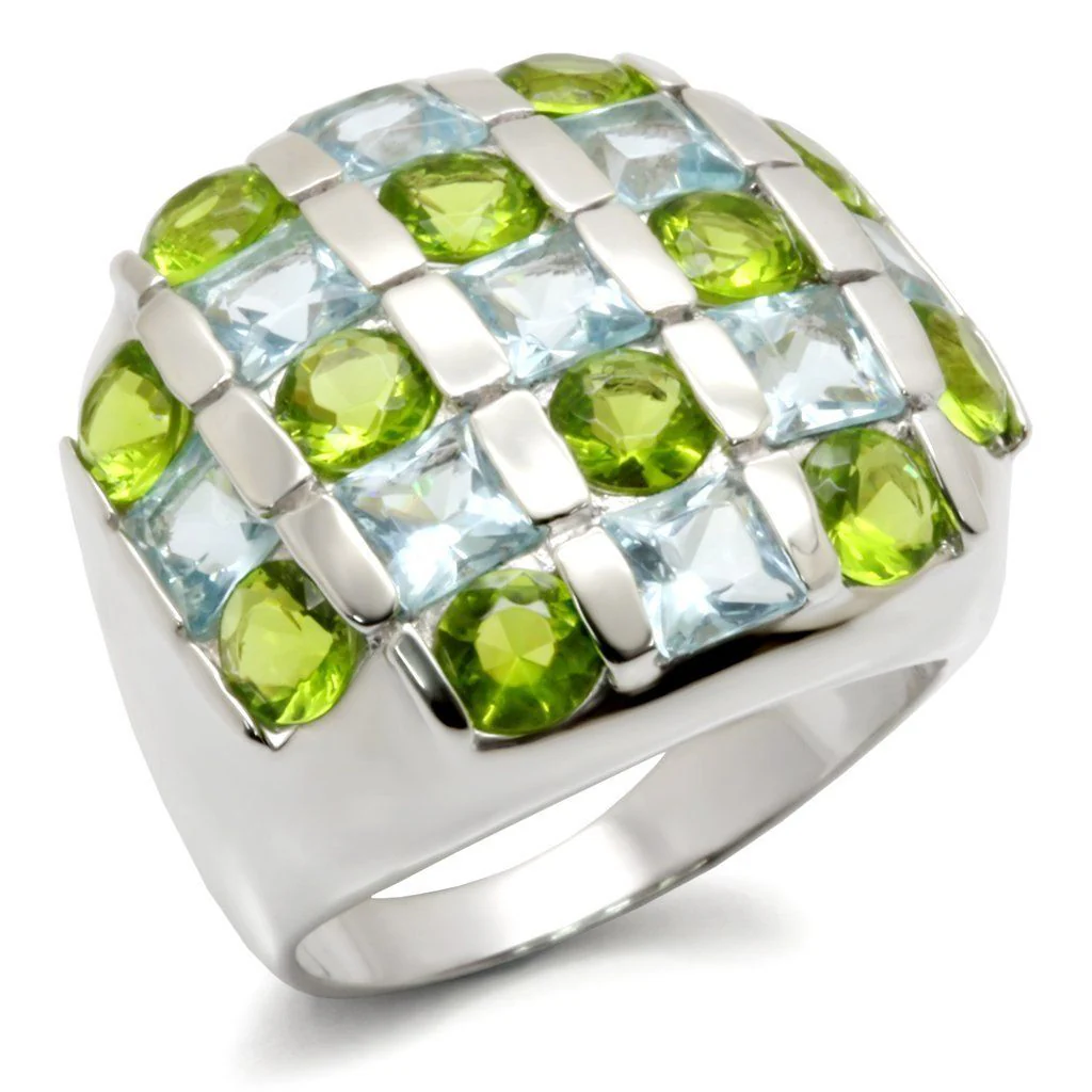 30825 - High-Polished 925 Sterling Silver Ring with AAA Grade CZ in Multi Color - Image 2