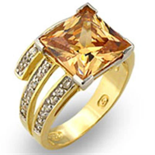31221 - Gold+Rhodium 925 Sterling Silver Ring with AAA Grade CZ in Champagne - Image 4