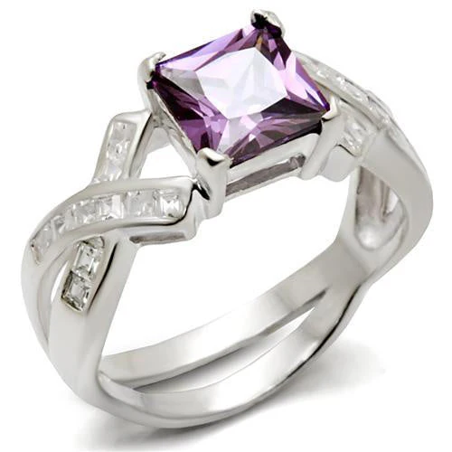 34403 - High-Polished 925 Sterling Silver Ring with AAA Grade CZ in Amethyst - Image 3