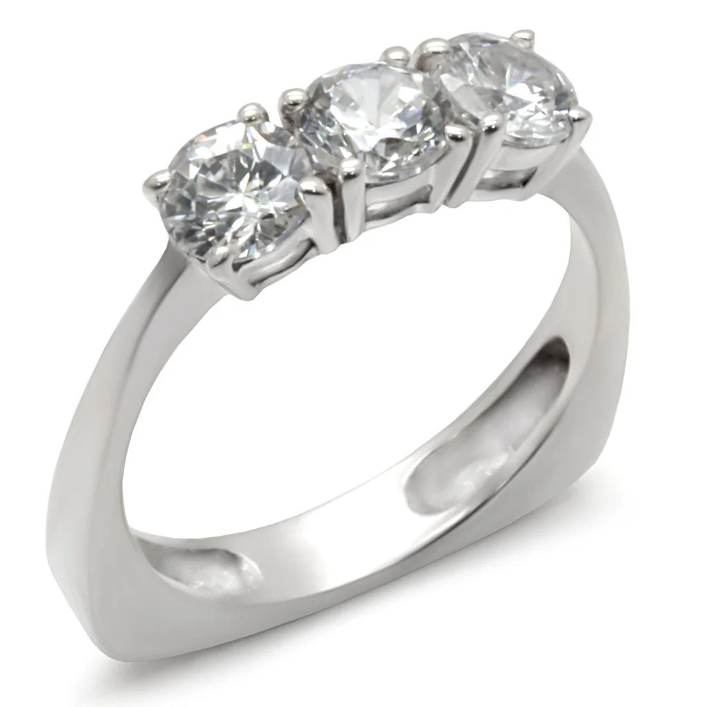 34418 - High-Polished 925 Sterling Silver Ring with AAA Grade CZ in Clear - Image 2