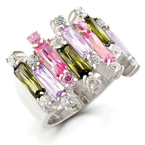 37611 - High-Polished 925 Sterling Silver Ring with AAA Grade CZ in Multi Color - Image 2