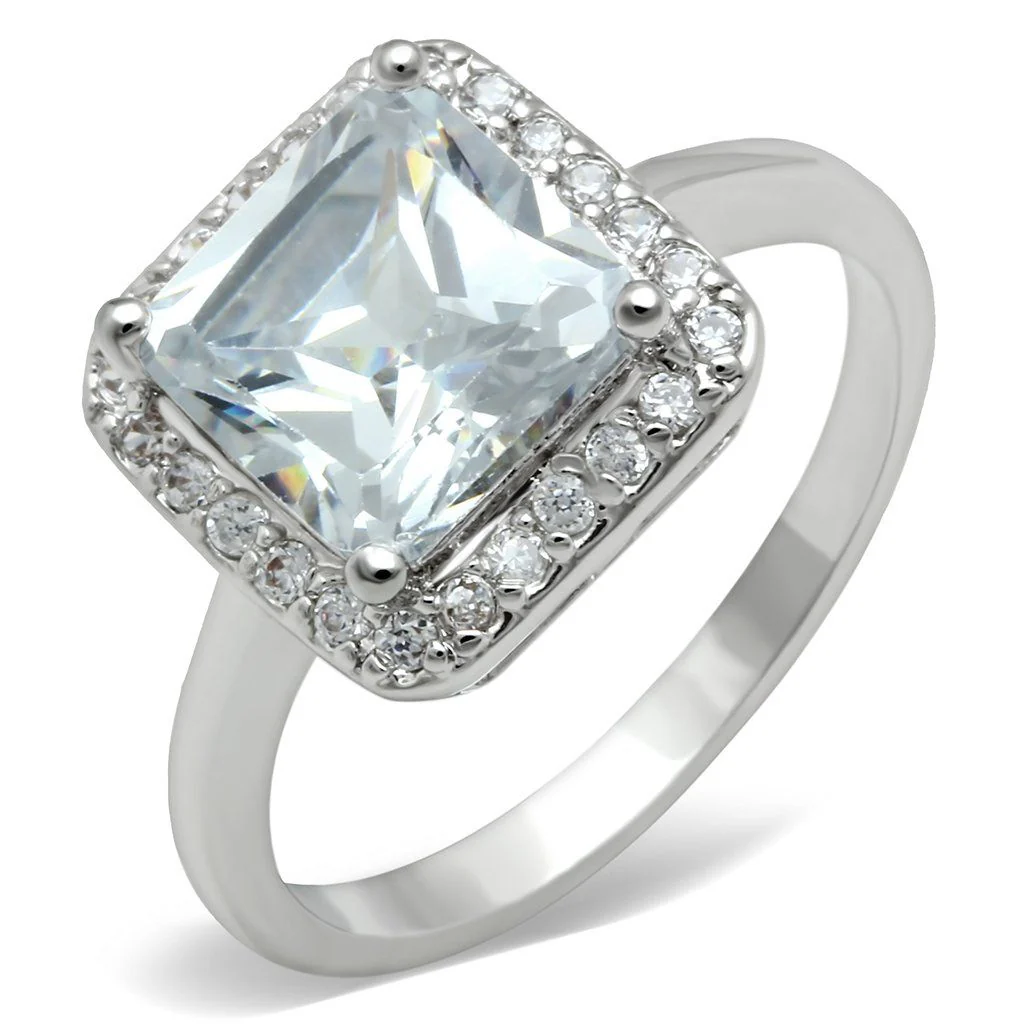 3W144 - Rhodium Brass Ring with AAA Grade CZ in Clear - Image 6