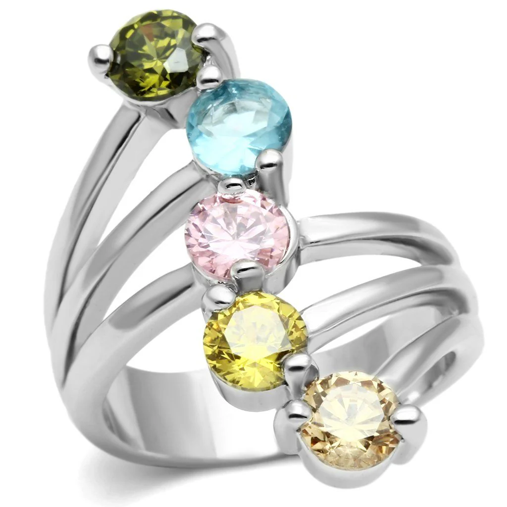 3W291 - Rhodium Brass Ring with AAA Grade CZ in Multi Color - Image 5