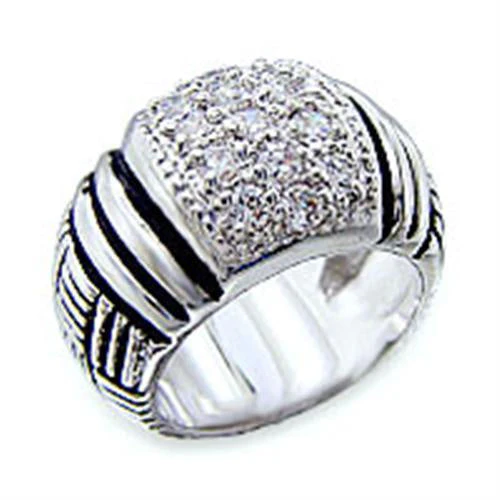 40063 - Rhodium Brass Ring with AAA Grade CZ in Clear - Image 2