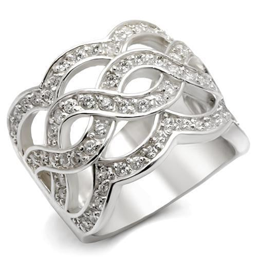 410117 - High-Polished 925 Sterling Silver Ring with AAA Grade CZ in White - Image 2