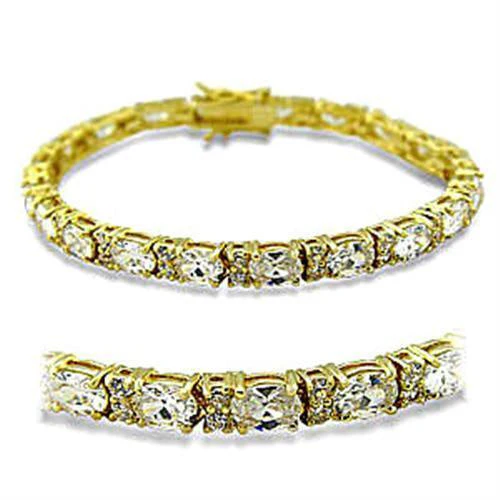 415502 - Gold Brass Bracelet with AAA Grade CZ in Clear - Image 3