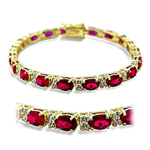 415505 - Gold Brass Bracelet with Synthetic Garnet in Ruby - Image 2