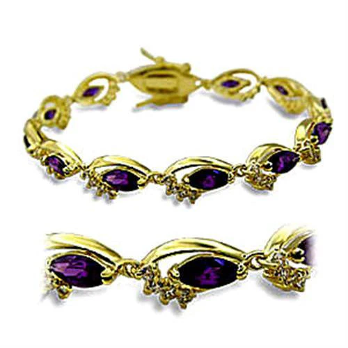 415703 - Gold Brass Bracelet with AAA Grade CZ in Amethyst - Image 2