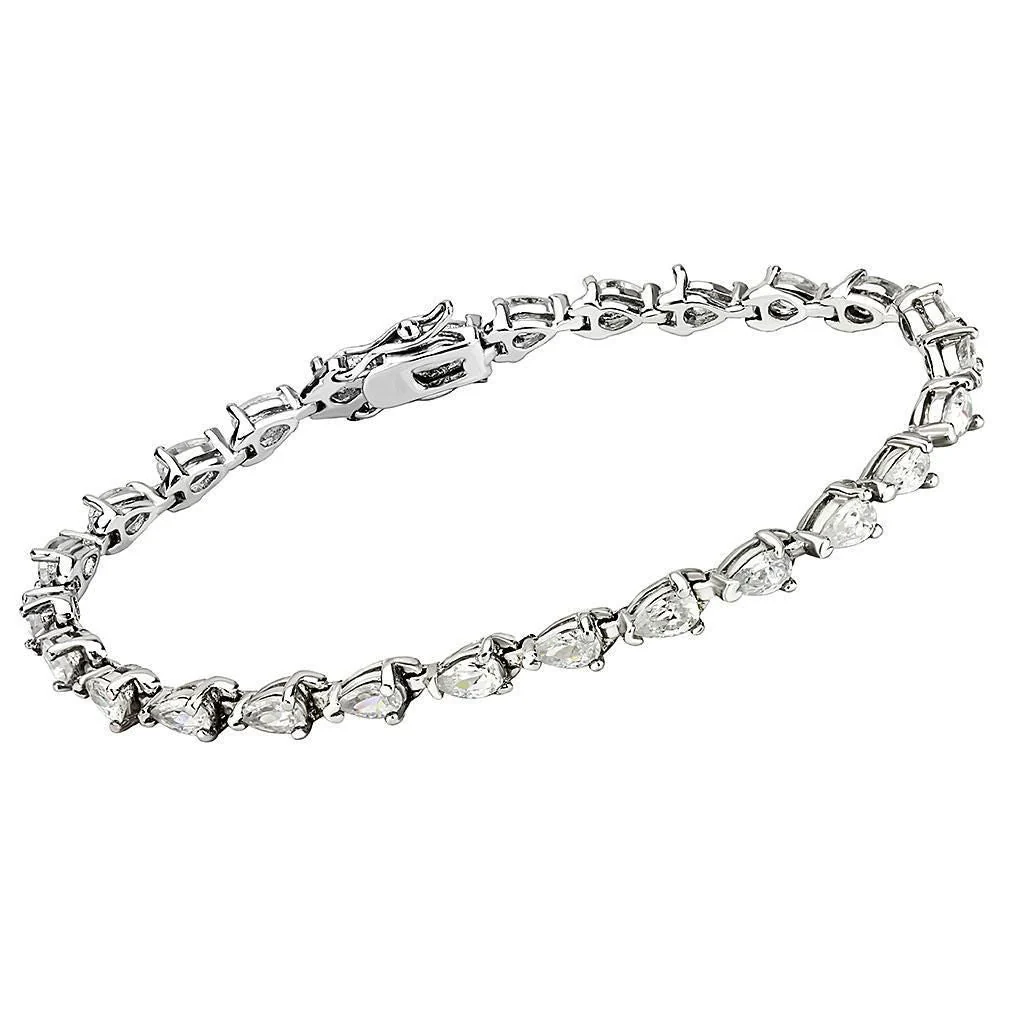 415803 - Rhodium Brass Bracelet with AAA Grade CZ in Clear - Image 2